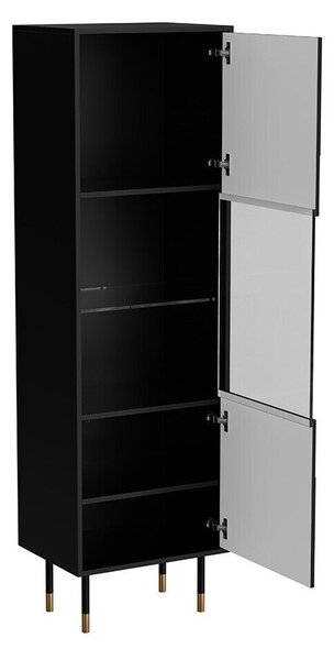 Könyvespolc Elmteo 105, Zárt, Ajtókkal, Közepes sűrűségű farostlemez, Laminált forgácslap, Edzett üveg, 180x54x40cm, Fekete, Aranysárga