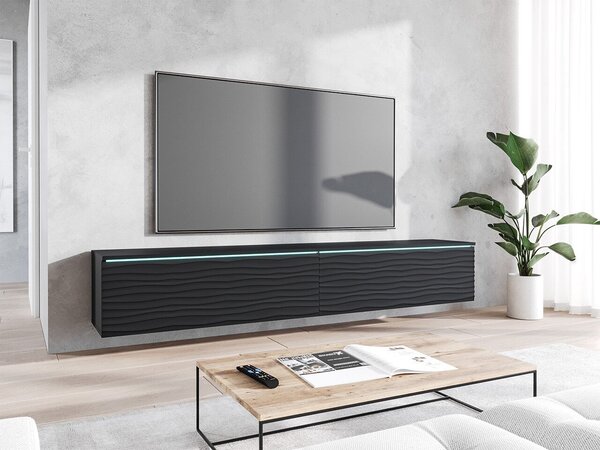 TV-állvány Sarasota 164, Közepes sűrűségű farostlemez, Laminált forgácslap, 30x180x33cm, Grafit, Fekete
