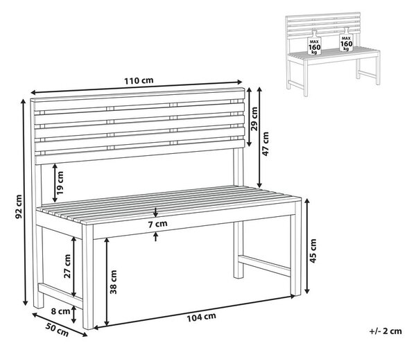 Kerti pad TREIA 110 cm Akácfa Barna