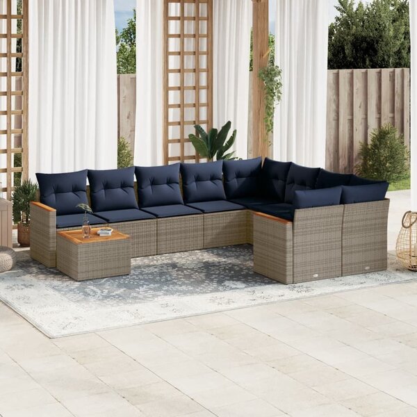 VidaXL 10 db szürke polyrattan kerti kanapégarnitúra párnákkal