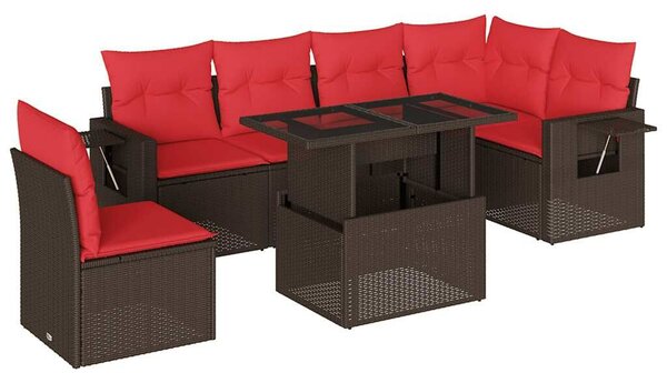 VidaXL 7 db barna polyrattan kerti kanapégarnitúra párnákkal