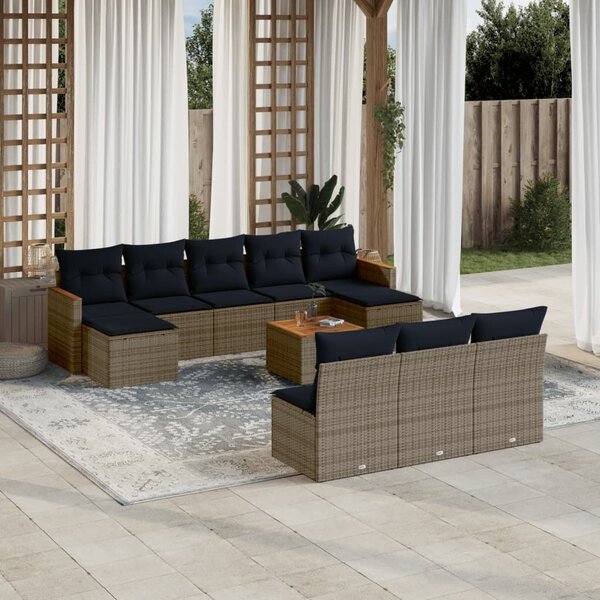 VidaXL 11 db szürke polyrattan kerti kanapégarnitúra párnákkal