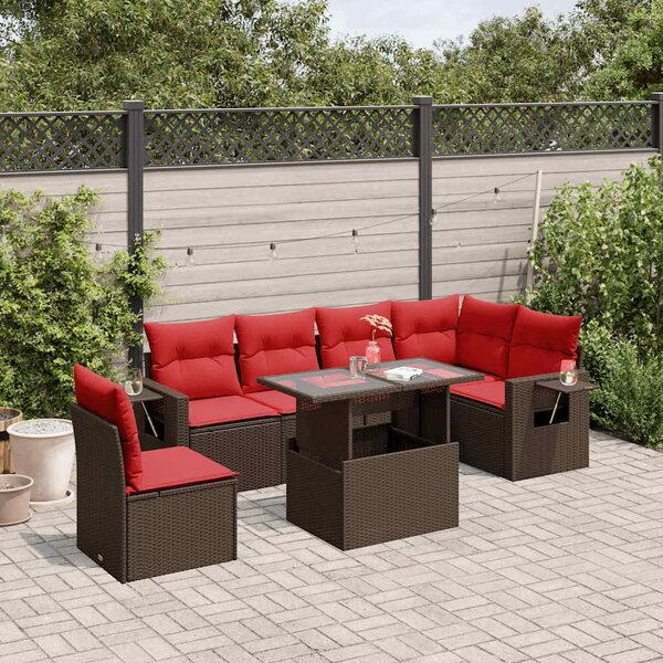 VidaXL 7 db barna polyrattan kerti kanapégarnitúra párnákkal
