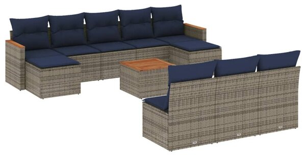 VidaXL 11 db szürke polyrattan kerti kanapégarnitúra párnákkal