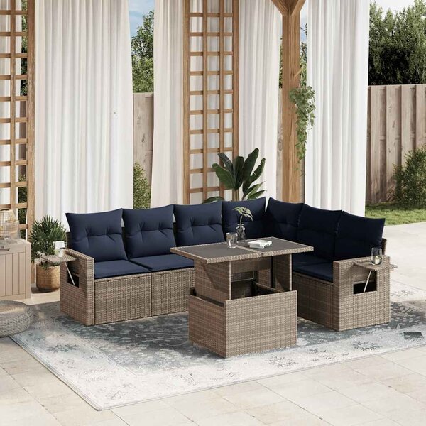 VidaXL 7 db szürke polyrattan kerti kanapégarnitúra párnákkal