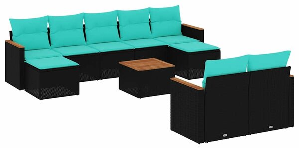 VidaXL 10 db fekete polyrattan kerti kanapégarnitúra párnákkal