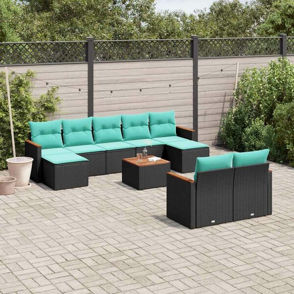 VidaXL 10 db fekete polyrattan kerti kanapégarnitúra párnákkal