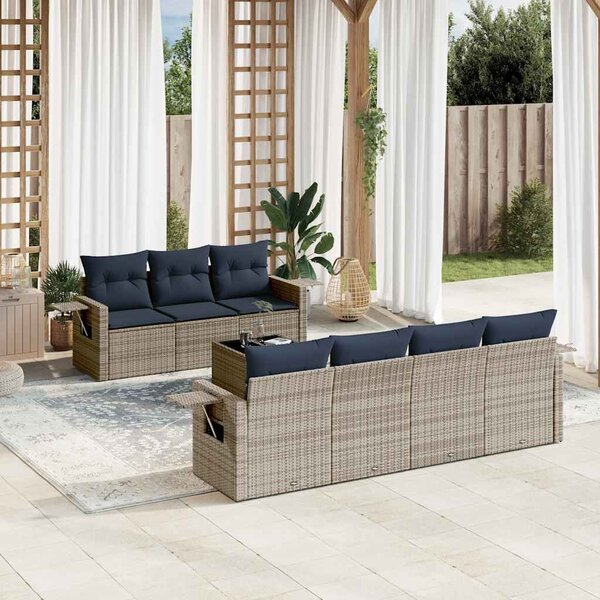 VidaXL 8 db szürke polyrattan kerti kanapégarnitúra párnákkal