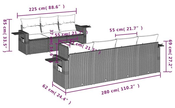 VidaXL 8 db szürke polyrattan kerti kanapégarnitúra párnákkal