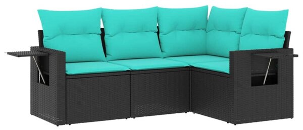 VidaXL 4 db fekete polyrattan kerti kanapégarnitúra párnákkal