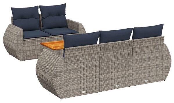 VidaXL 6 db szürke polyrattan kerti kanapégarnitúra párnákkal