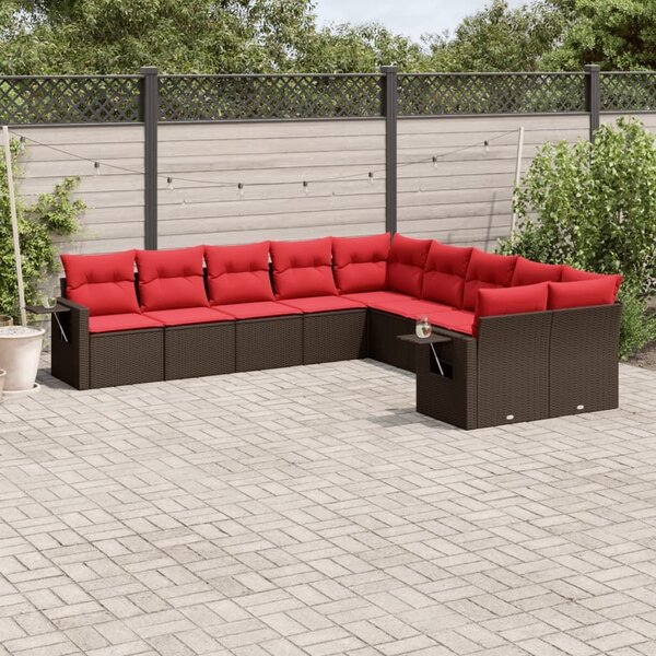 VidaXL 10 db barna polyrattan kerti kanapégarnitúra párnákkal