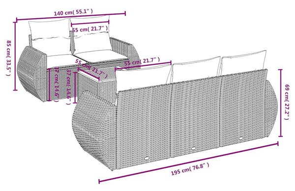 VidaXL 6 db szürke polyrattan kerti kanapégarnitúra párnákkal
