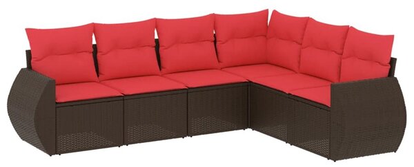 VidaXL 6 db barna polyrattan kerti kanapégarnitúra párnákkal