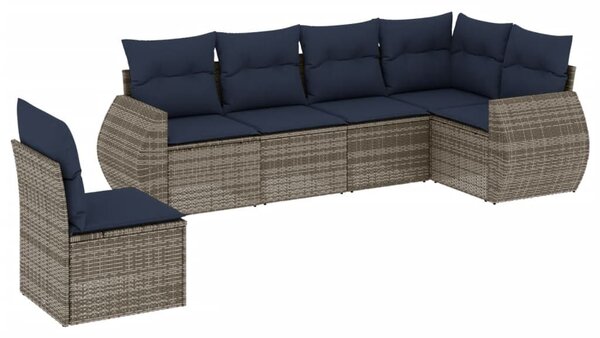 VidaXL 6 db szürke polyrattan kerti kanapégarnitúra párnákkal