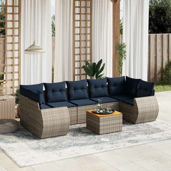 VidaXL 8 db szürke polyrattan kerti kanapégarnitúra párnákkal