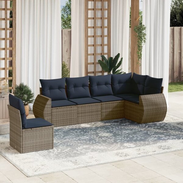 VidaXL 6 db szürke polyrattan kerti kanapégarnitúra párnákkal