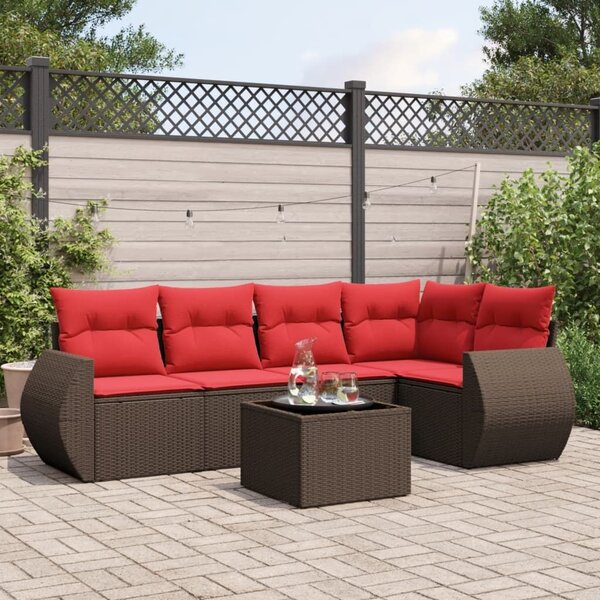 VidaXL 6 db barna polyrattan kerti kanapégarnitúra párnákkal