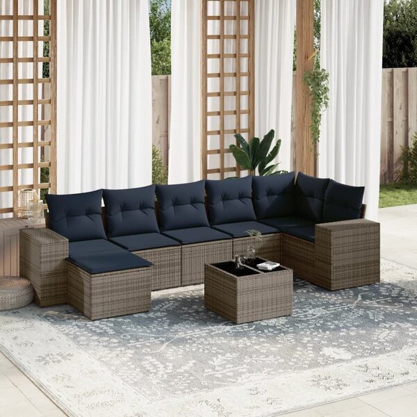 VidaXL 8 db szürke polyrattan kerti kanapégarnitúra párnákkal