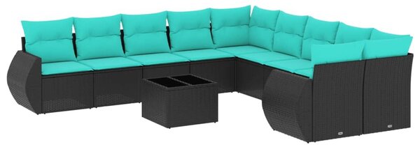 VidaXL 11 db fekete polyrattan kerti kanapégarnitúra párnákkal