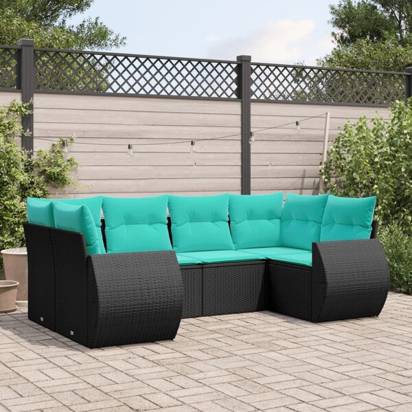 VidaXL 6 db fekete polyrattan kerti kanapégarnitúra párnákkal