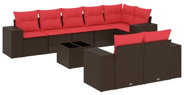 VidaXL 9 db barna polyrattan kerti kanapégarnitúra párnákkal