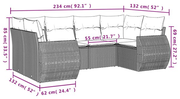 VidaXL 6 db fekete polyrattan kerti kanapégarnitúra párnákkal