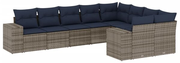 VidaXL 9 db szürke polyrattan kerti kanapégarnitúra párnákkal