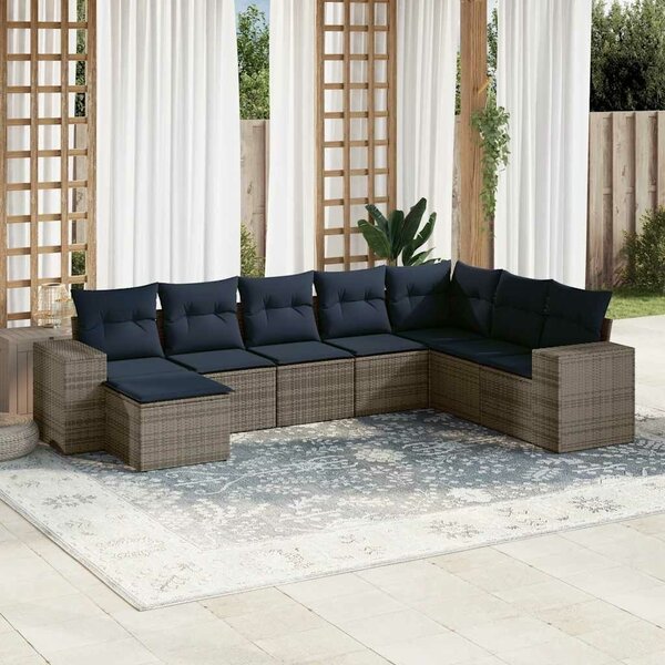 VidaXL 8 db szürke polyrattan kerti kanapégarnitúra párnákkal