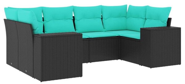 VidaXL 6 db fekete polyrattan kerti kanapégarnitúra párnákkal