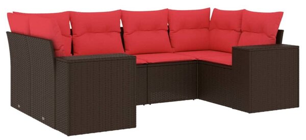 VidaXL 6 db barna polyrattan kerti kanapégarnitúra párnákkal