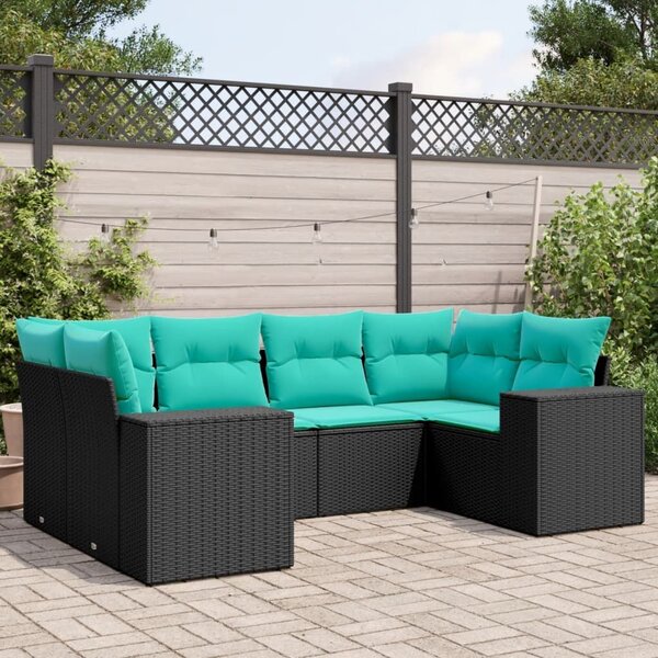 VidaXL 6 db fekete polyrattan kerti kanapégarnitúra párnákkal