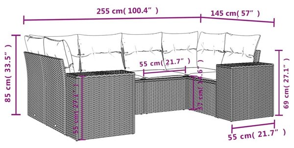 VidaXL 6 db fekete polyrattan kerti kanapégarnitúra párnákkal