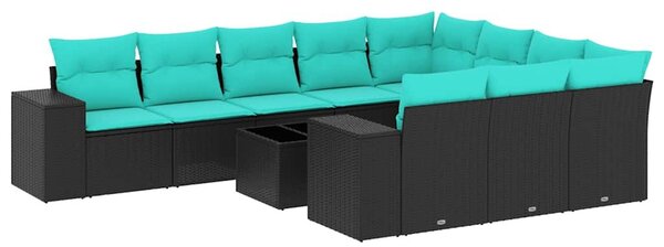 VidaXL 11 db fekete polyrattan kerti kanapégarnitúra párnákkal
