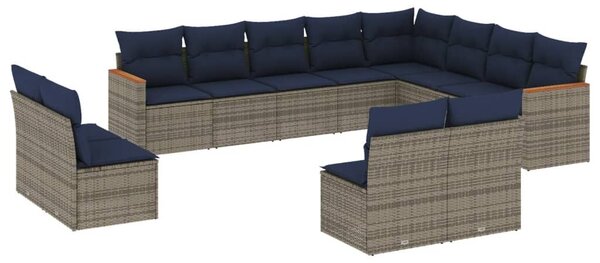 VidaXL 12 db szürke polyrattan kerti kanapégarnitúra párnákkal