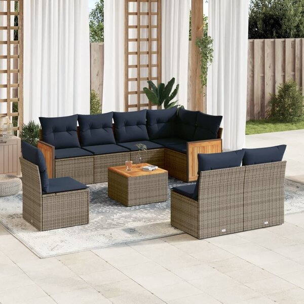 VidaXL 9 db szürke polyrattan kerti kanapégarnitúra párnákkal