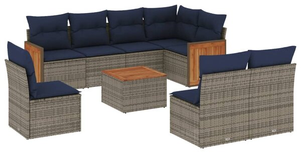 VidaXL 9 db szürke polyrattan kerti kanapégarnitúra párnákkal