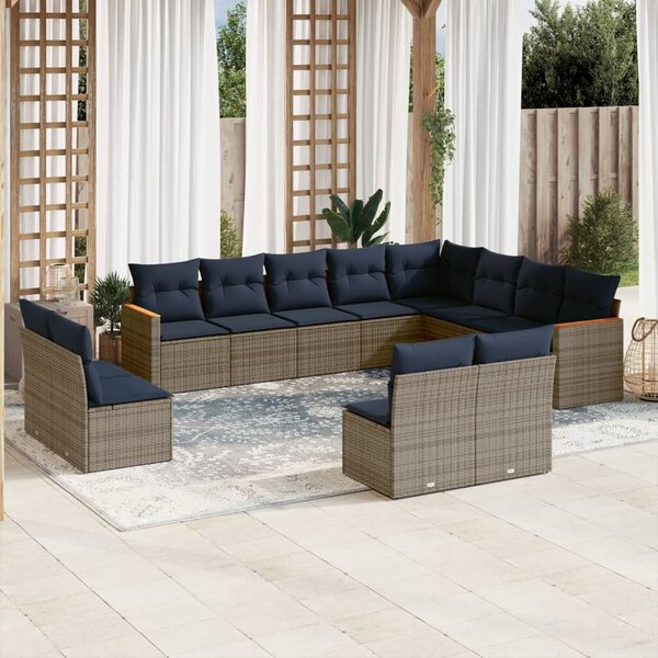 VidaXL 12 db szürke polyrattan kerti kanapégarnitúra párnákkal