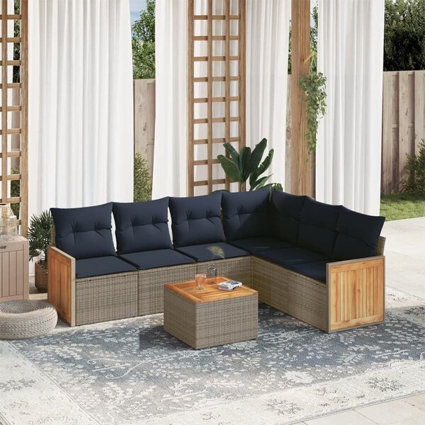 VidaXL 7 db szürke polyrattan kerti kanapégarnitúra párnákkal