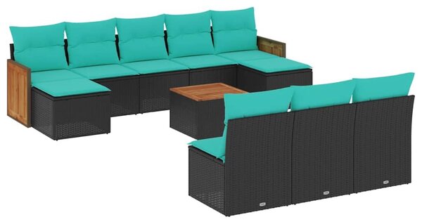 VidaXL 11 db fekete polyrattan kerti kanapégarnitúra párnákkal
