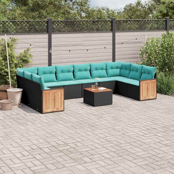 VidaXL 11 db fekete polyrattan kerti kanapégarnitúra párnákkal