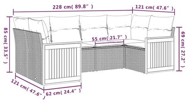 VidaXL 6 db fekete polyrattan kerti kanapégarnitúra párnákkal