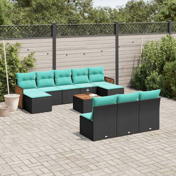 VidaXL 11 db fekete polyrattan kerti kanapégarnitúra párnákkal