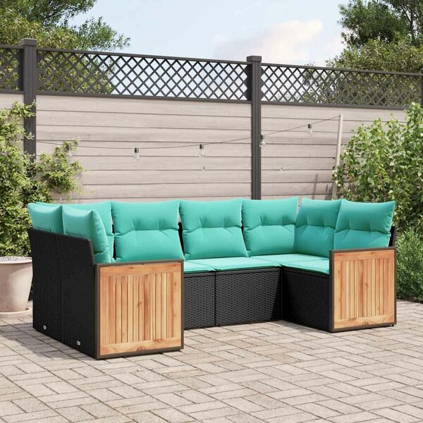VidaXL 6 db fekete polyrattan kerti kanapégarnitúra párnákkal