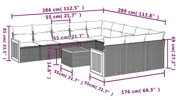 VidaXL 12 db fekete polyrattan kerti kanapégarnitúra párnákkal