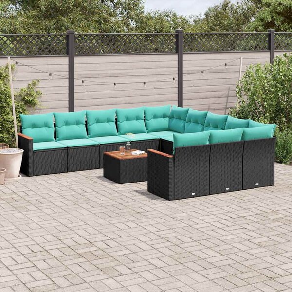 VidaXL 12 db fekete polyrattan kerti kanapégarnitúra párnákkal