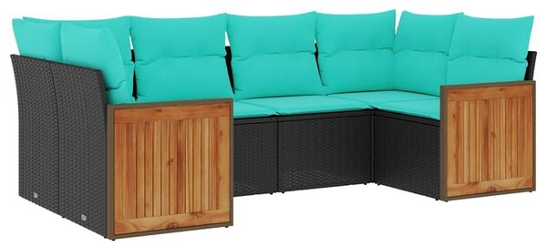 VidaXL 6 db fekete polyrattan kerti kanapégarnitúra párnákkal