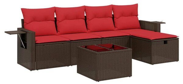 VidaXL 6 db barna polyrattan kerti kanapégarnitúra párnákkal