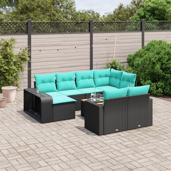 VidaXL 11 db fekete polyrattan kerti kanapégarnitúra párnákkal