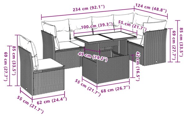 VidaXL 7 db szürke polyrattan kerti kanapégarnitúra párnákkal